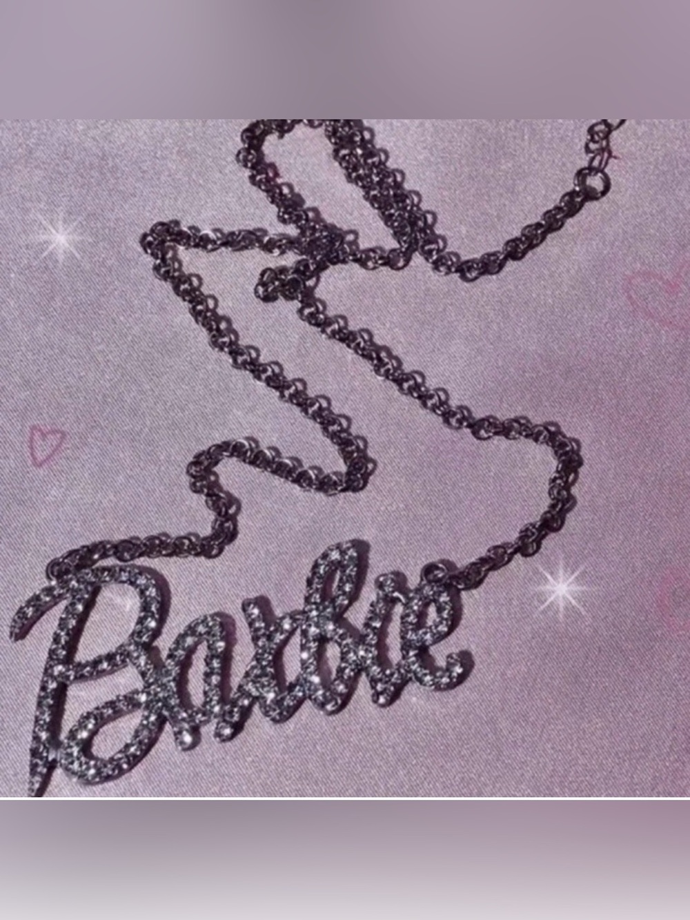 Women Silvery  Barbie Theme Bling Charm Thin Cubic Zirconia Cuban Chain Necklace